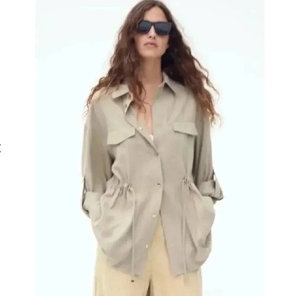 Zara Beige Women's Button Up Utility Jacket Size M - Picture 1 of 9